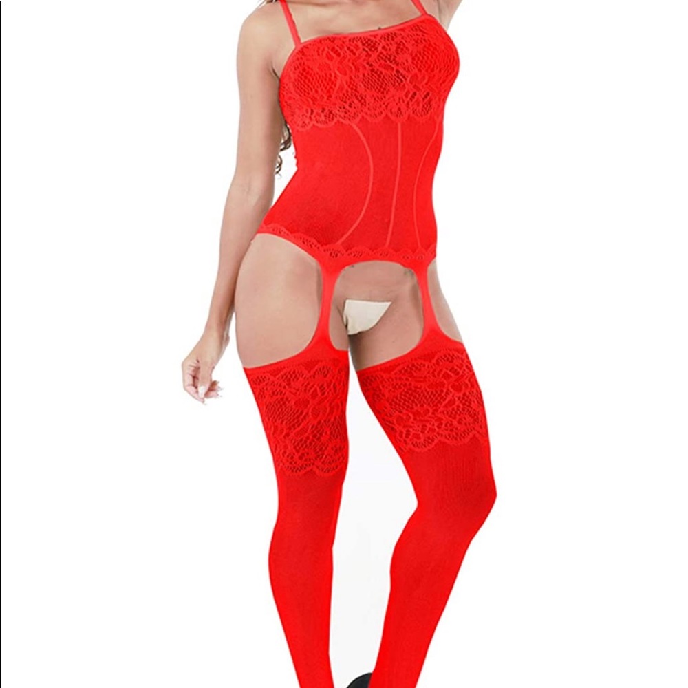 NEW LACE FLORAL LINGERIE BODYSUIT/STOCKING